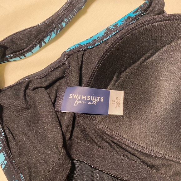 Blue and black one piece swimming suit - Picture 3 of 3